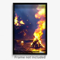 Pixel Art Poster - Golden Fire (8 Bit Psychedelic Trippy Weird Video Game Print)