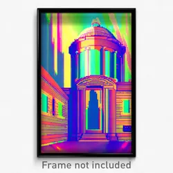 Pixel Art Poster - Glitchy Courthouse (8 Bit Psychedelic Video Game Print)