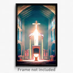 Pixel Art Poster - Angelic Tabernacle (8 Bit Psychedelic Video Game Print)