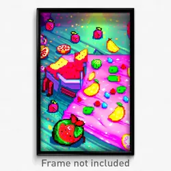 Pixel Art Poster - Fruity Bedlam (8 Bit Psychedelic Trippy Video Game Print)