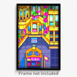 Pixel Art Poster - Flowery Cartoon Architecture (8 Bit Video Game Print)