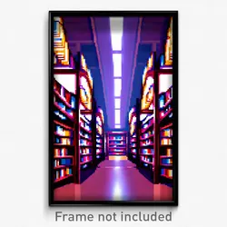Pixel Art Poster - Warped Library (8 Bit Psychedelic Trippy Video Game Print)