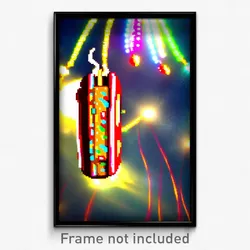 Pixel Art Poster - Enchanted Hot Dog (8 Bit Psychedelic Trippy Video Game Print)