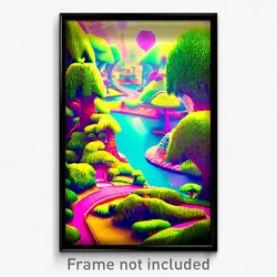 Pixel Art Poster - Whimsical Land (8 Bit Psychedelic Trippy Video Game Print)