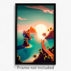 Pixel Art Poster - Dangerous Exotic Island (8 Bit Psychedelic Video Game Print)