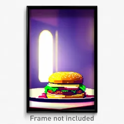 Pixel Art Poster - Hard To Find Hamburger (8 Bit Psychedelic Video Game Print)