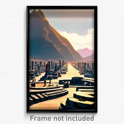 Pixel Art Poster - Mountainous Boneyard (8 Bit Psychedelic Video Game Print)