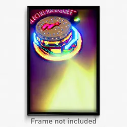 Pixel Art Poster - Electric Hamburger (8 Bit Psychedelic Video Game Print)