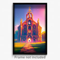 Pixel Art Poster - Warm Abbey (8 Bit Psychedelic Trippy Weird Video Game Print)