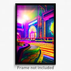 Pixel Art Poster - Upbeat Exotic Area (8 Bit Psychedelic Video Game Print)