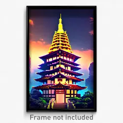 Pixel Art Poster - Gregarious Pagoda (8 Bit Psychedelic Trippy Video Game Print)
