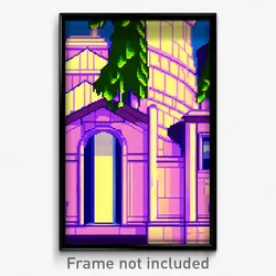 Pixel Art Poster - Noteworthy Cartoon Architecture (8 Bit Video Game Print)