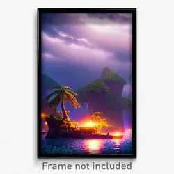 Pixel Art Poster - Gloomy Exotic Island (8 Bit Psychedelic Video Game Print)