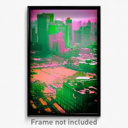 Pixel Art Poster - Green Mexico City (8 Bit Psychedelic Trippy Video Game Print)