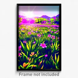 Pixel Art Poster - Flowery Grassland (8 Bit Psychedelic Trippy Video Game Print)