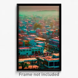 Pixel Art Poster - Conventional Indian City (8 Bit Psychedelic Video Game Print)