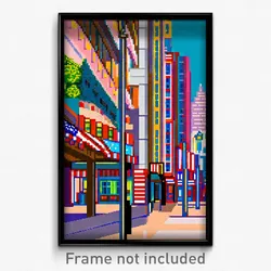Pixel Art Poster - Modern American Town (8 Bit Psychedelic Video Game Print)