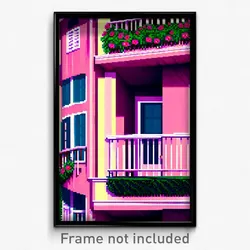 Pixel Art Poster - Rosy Balcony (8 Bit Psychedelic Trippy Video Game Print)