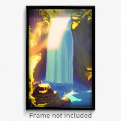 Pixel Art Poster - Extra Small Waterfall (8 Bit Psychedelic Video Game Print)