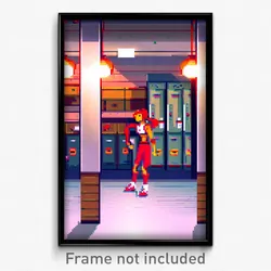 Pixel Art Poster - Outrageous Locker Room (8 Bit Psychedelic Video Game Print)