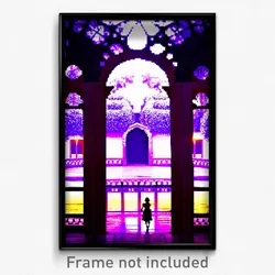 Pixel Art Poster - Violet Courtyard (8 Bit Psychedelic Trippy Video Game Print)