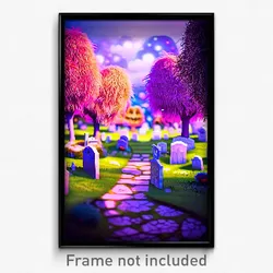 Pixel Art Poster - Fluffy Graveyard (8 Bit Psychedelic Trippy Video Game Print)