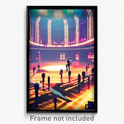 Pixel Art Poster - Adventurous Esplande (8 Bit Psychedelic Video Game Print)