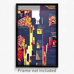 Pixel Art Poster - Buoyant Rooftops (8 Bit Psychedelic Trippy Video Game Print)
