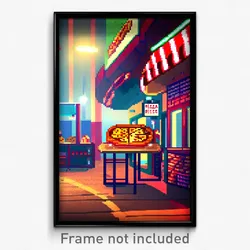 Pixel Art Poster - Attractive Pizza Shop (8 Bit Psychedelic Video Game Print)