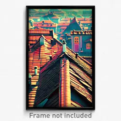 Pixel Art Poster - Crazy Rooftops (8 Bit Psychedelic Trippy Video Game Print)