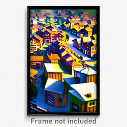 Pixel Art Poster - Wooden Small Town (8 Bit Psychedelic Trippy Video Game Print)