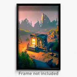 Pixel Art Poster - Unkempt Outpost (8 Bit Psychedelic Trippy Video Game Print)