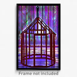 Pixel Art Poster - Wire Frame Glitchy Hut (8 Bit Psychedelic Video Game Print)