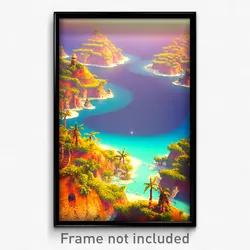 Pixel Art Poster - Lovely Atoll (8 Bit Psychedelic Trippy Video Game Print)