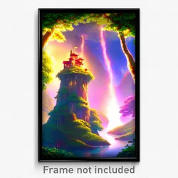 Pixel Art Poster - Enchanted Heights (8 Bit Psychedelic Trippy Video Game Print)
