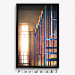Pixel Art Poster - Wire Frame Stair (8 Bit Psychedelic Trippy Video Game Print)