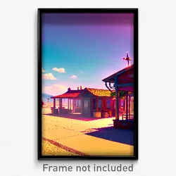 Pixel Art Poster - Sunny Outpost (8 Bit Psychedelic Trippy Video Game Print)