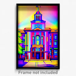 Pixel Art Poster - Multicolored Courthouse (8 Bit Psychedelic Video Game Print)