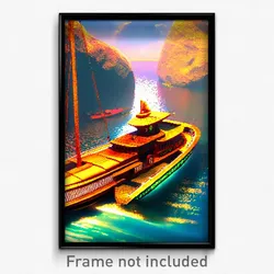 Pixel Art Poster - Exotic Boat (8 Bit Psychedelic Trippy Weird Video Game Print)