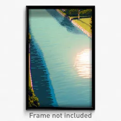 Pixel Art Poster - Light Blue Waterway (8 Bit Psychedelic Video Game Print)