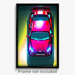 Pixel Art Poster - Bold Car (8 Bit Psychedelic Trippy Weird Video Game Print)