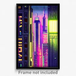 Pixel Art Poster - Wiry City (8 Bit Psychedelic Trippy Weird Video Game Print)
