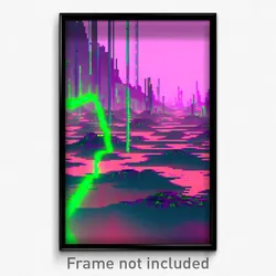 Pixel Art Poster - Glitch Art Wasteland (8 Bit Psychedelic Video Game Print)