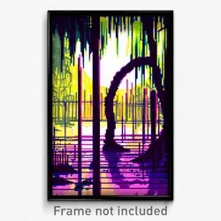 Pixel Art Poster - Wire Frame Swamp (8 Bit Psychedelic Trippy Video Game Print)