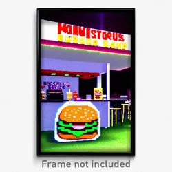 Pixel Art Poster - Monstrous Burger Stand (8 Bit Psychedelic Video Game Print)