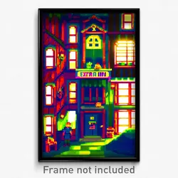 Pixel Art Poster - Extra Small Inn (8 Bit Psychedelic Trippy Video Game Print)