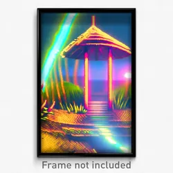 Pixel Art Poster - Glitchy Hut (8 Bit Psychedelic Trippy Weird Video Game Print)