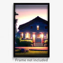 Pixel Art Poster - Clean Cottage (8 Bit Psychedelic Trippy Video Game Print)