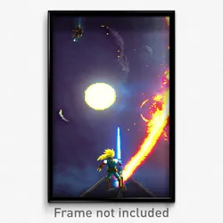 Pixel Art Poster - Dangerous Moon Battle (8 Bit Psychedelic Video Game Print)