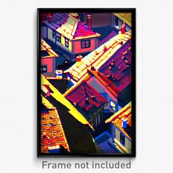 Pixel Art Poster - Detailed Rooftops (8 Bit Psychedelic Trippy Video Game Print)